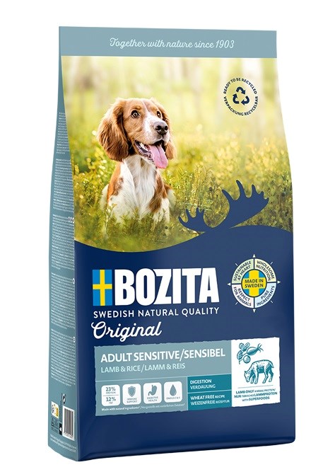 Bozita original sensitive digestion suaugusiems visų dydžių ir veislių šunims su ėriena ir ryžiais, 12 kg