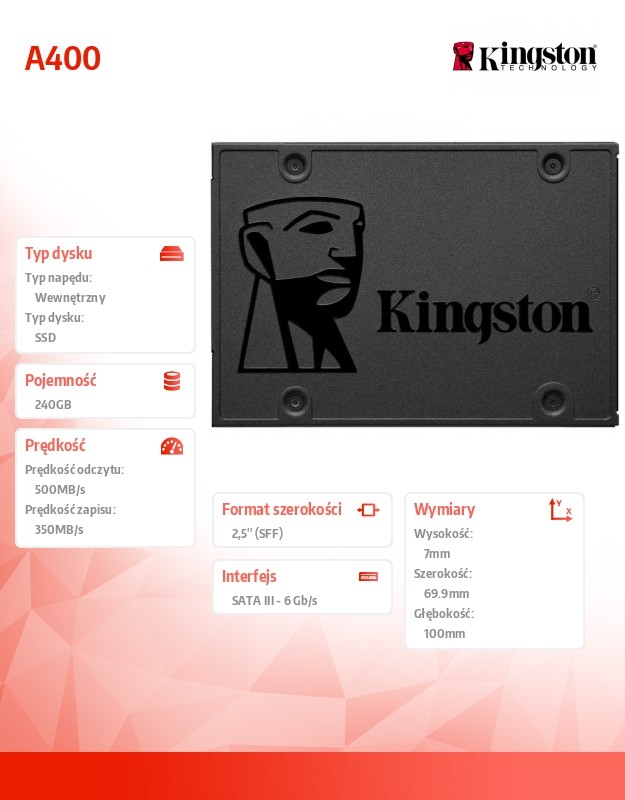 Ssd vidinis kietasis diskas ssd|kingston|240gb|sata 3.0|tlc|write speed 350 mbytes/sec|read speed 500 mbytes/sec|2,5