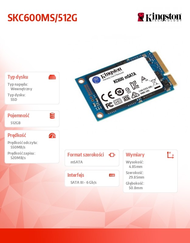 Ssd vidinis kietasis diskas kingston skc600ms/512g