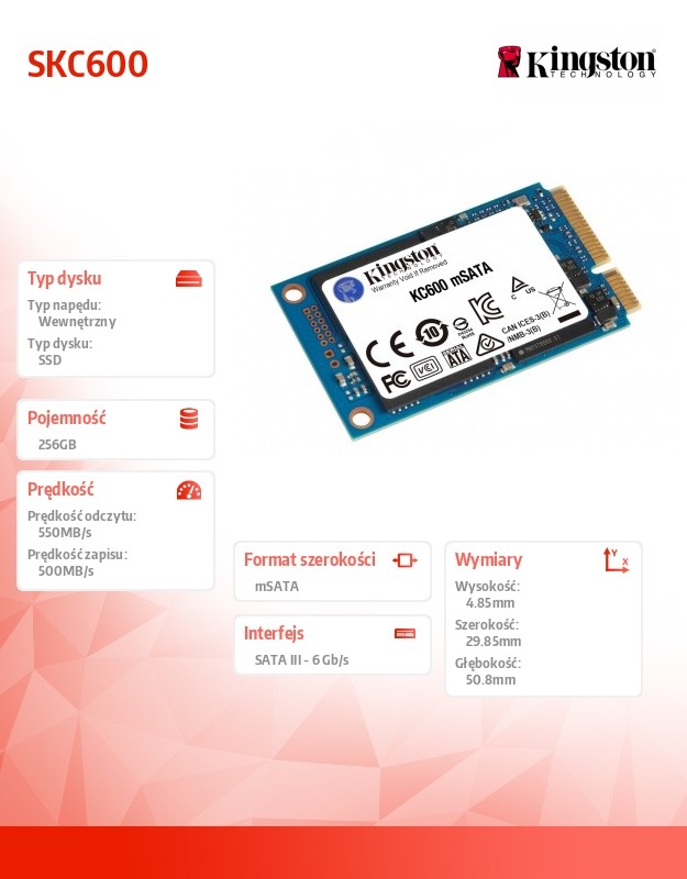 Ssd vidinis kietasis diskas kingston skc600ms/256g