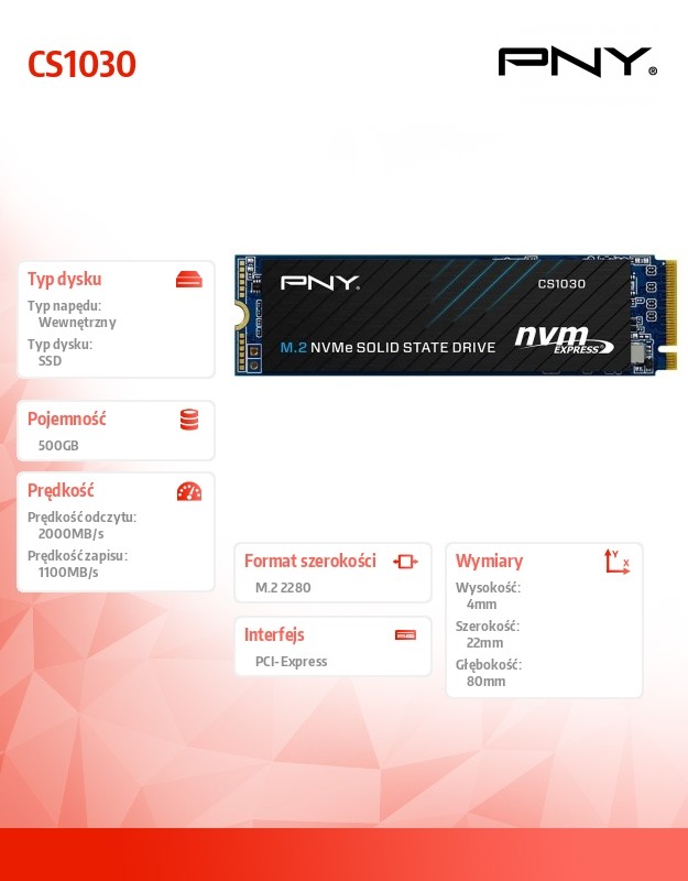 Ssd vidinis kietasis diskas pny cs1030 500 gb