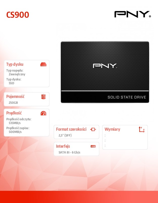 Ssd vidinis kietasis diskas pny cs900, 250gb (ssd7cs900-250-rb)