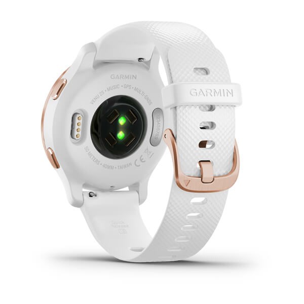 Išmanusis laikrodis garmin venu® 2s rožinės aukso spalvos ir baltos spalvos dirželiu