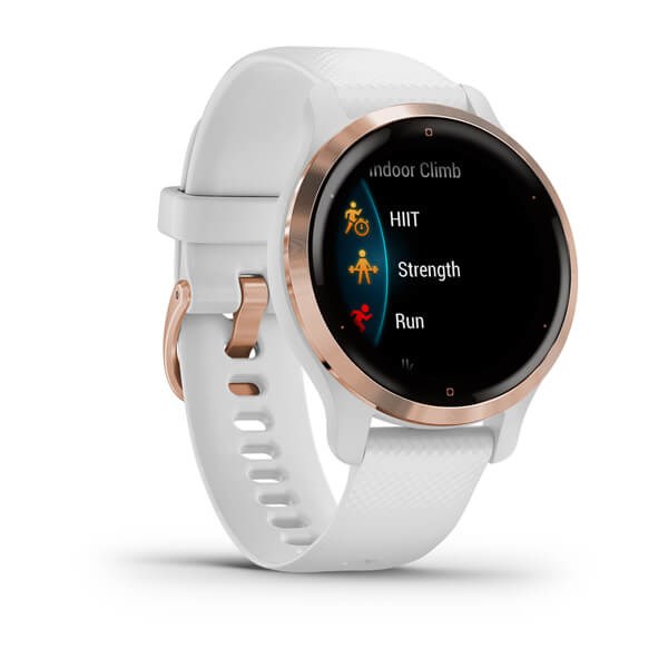 Išmanusis laikrodis garmin venu® 2s rožinės aukso spalvos ir baltos spalvos dirželiu