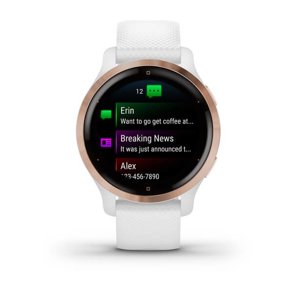Išmanusis laikrodis garmin venu® 2s rožinės aukso spalvos ir baltos spalvos dirželiu