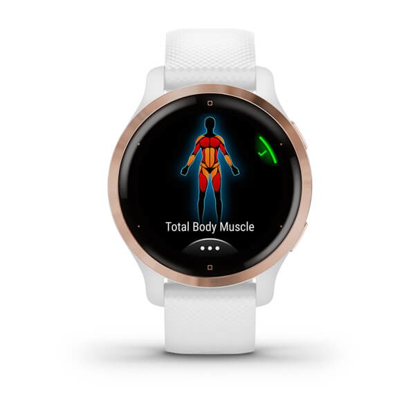 Išmanusis laikrodis garmin venu® 2s rožinės aukso spalvos ir baltos spalvos dirželiu