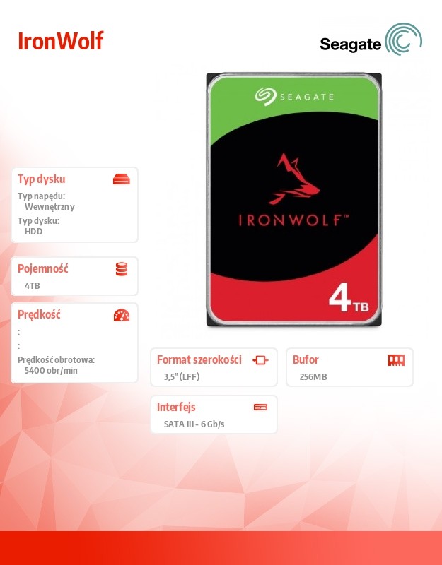 Hdd vidinis kietasis diskas seagate ironwolf st4000vn006 - hard drive - 4 tb - sata 6gb/s