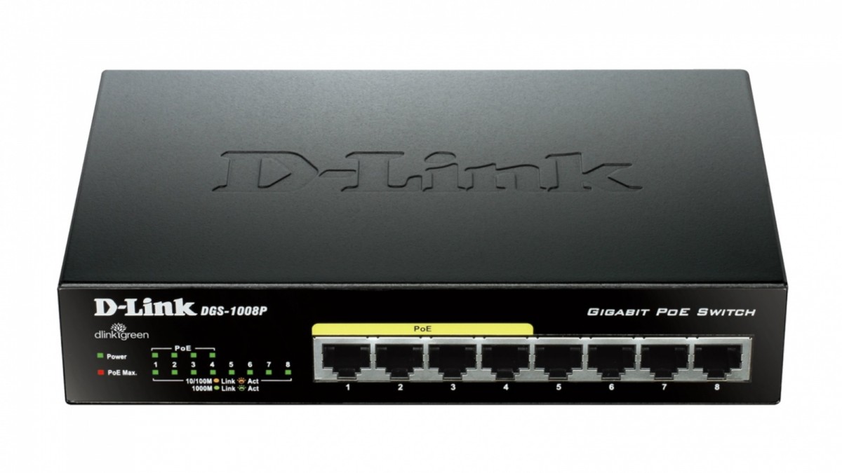 Switch d-link 8x10 / 100 / 1000mbps rj45, 4xpoe, 52w
