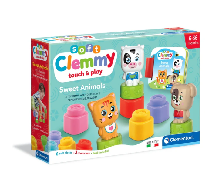 Žaislų rinkinys clemmy sweet animals su kačiuku, šuniuku ir karvyte