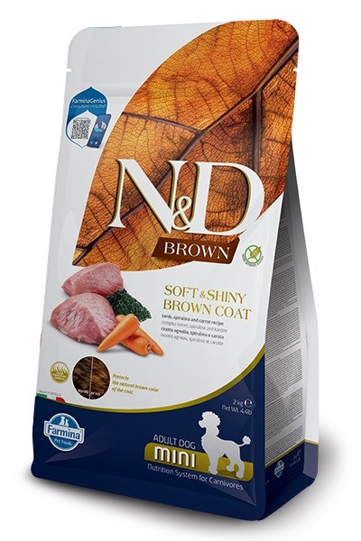 Farmina n&d brown dog adult mini su ėriena, spirulina ir morkomis, 2 kg