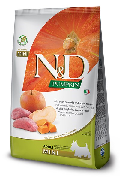 Farmina n&d gf suaugusiems mažų veislių šunims su moliūgais, šerniena ir obuoliais, 800 g