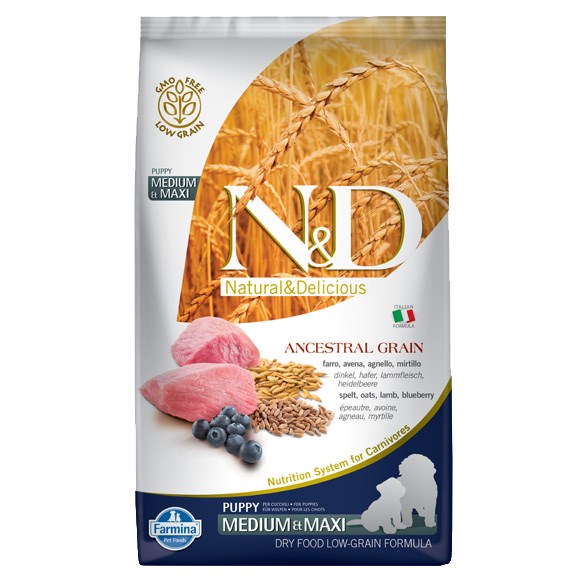 Farmina N&D Ancestral Grain Puppy Medium Maxi Su Ėriena, 12 Kg