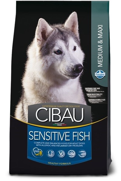 Farmina cibau sensitive medium/maxi su žuvimis, 12 kg + 2 kg, native