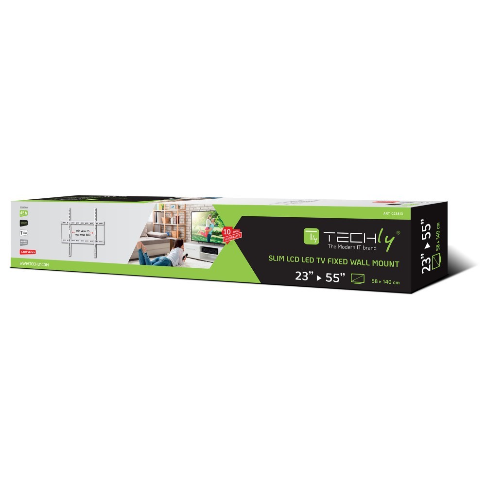 Plonas baltas televizoriaus sieninis laikiklis 23-55 colių led/lcd iki 45 kg
