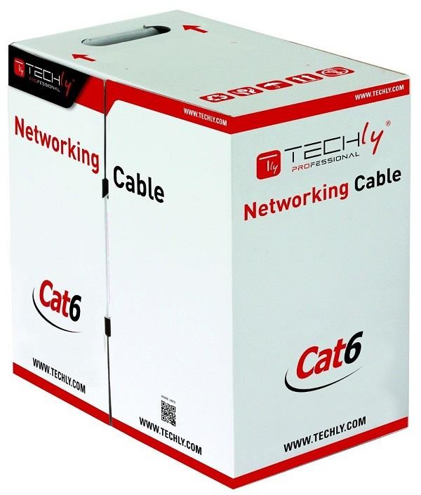 Tinklo laidas techly utp cat6 masinis kabelis 4x2 kieto vario 305m pilkas
