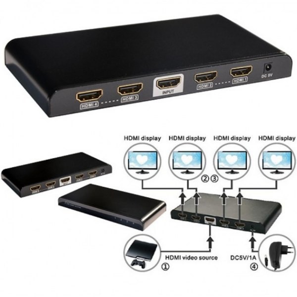 Hdmi šakotuvas techly hdmi 1/4 ultra hd 3d