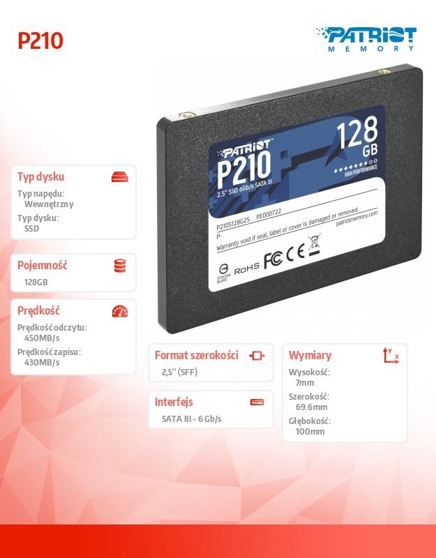 Ssd vidinis kietasis diskas patriot p210s128g25