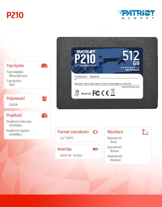 Ssd vidinis kietasis diskas patriot p210s512g25