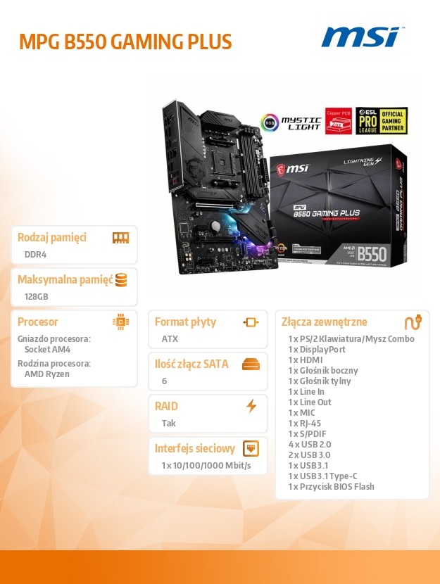 Pagrindinė plokštė msi mpg b550 gaming plus