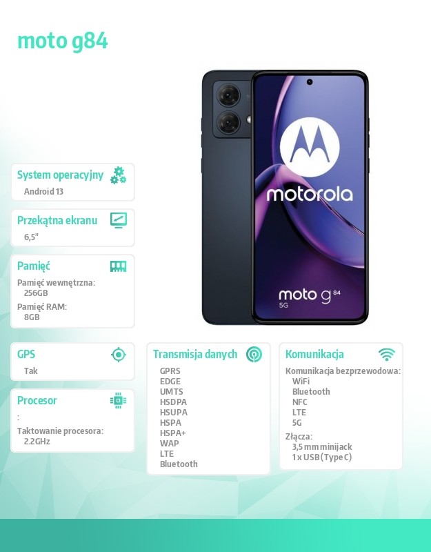 Telefonas motorola moto g84 5g 8/256gb, outer space