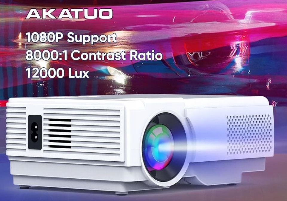 AKATUO mini projektorius 5G WiFi, Bluetooth, Full HD 1080p, 10000Lm