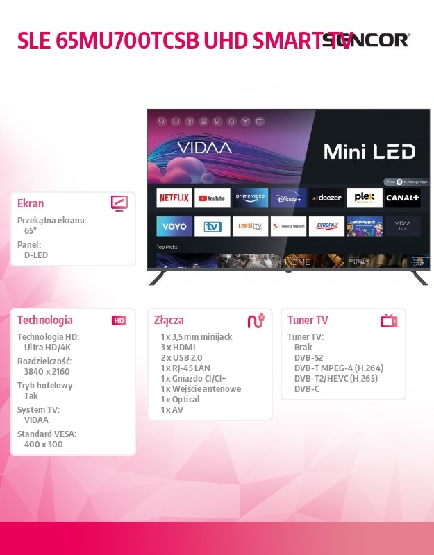 Hisense 65" mini led išmanusis televizorius su vidaa