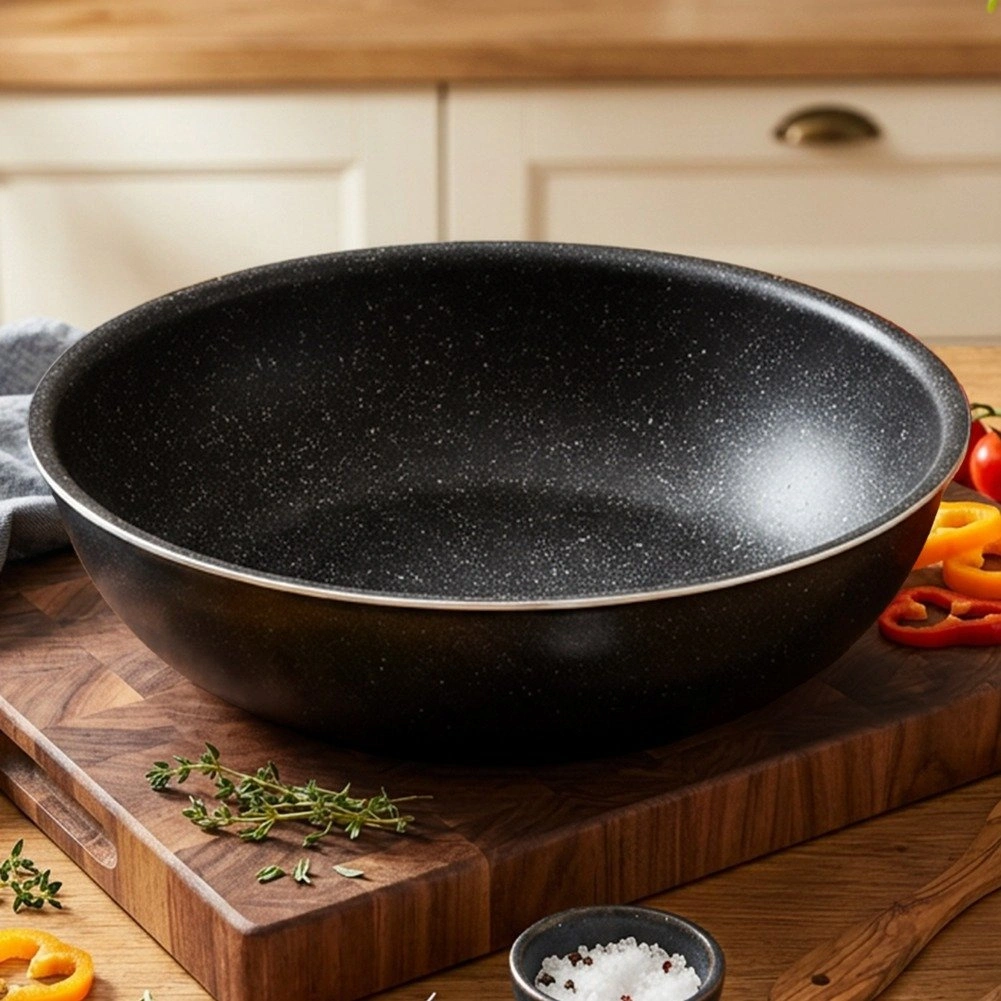 Wok keptuvė su PFLUON GRANIT danga, juoda, 26 cm