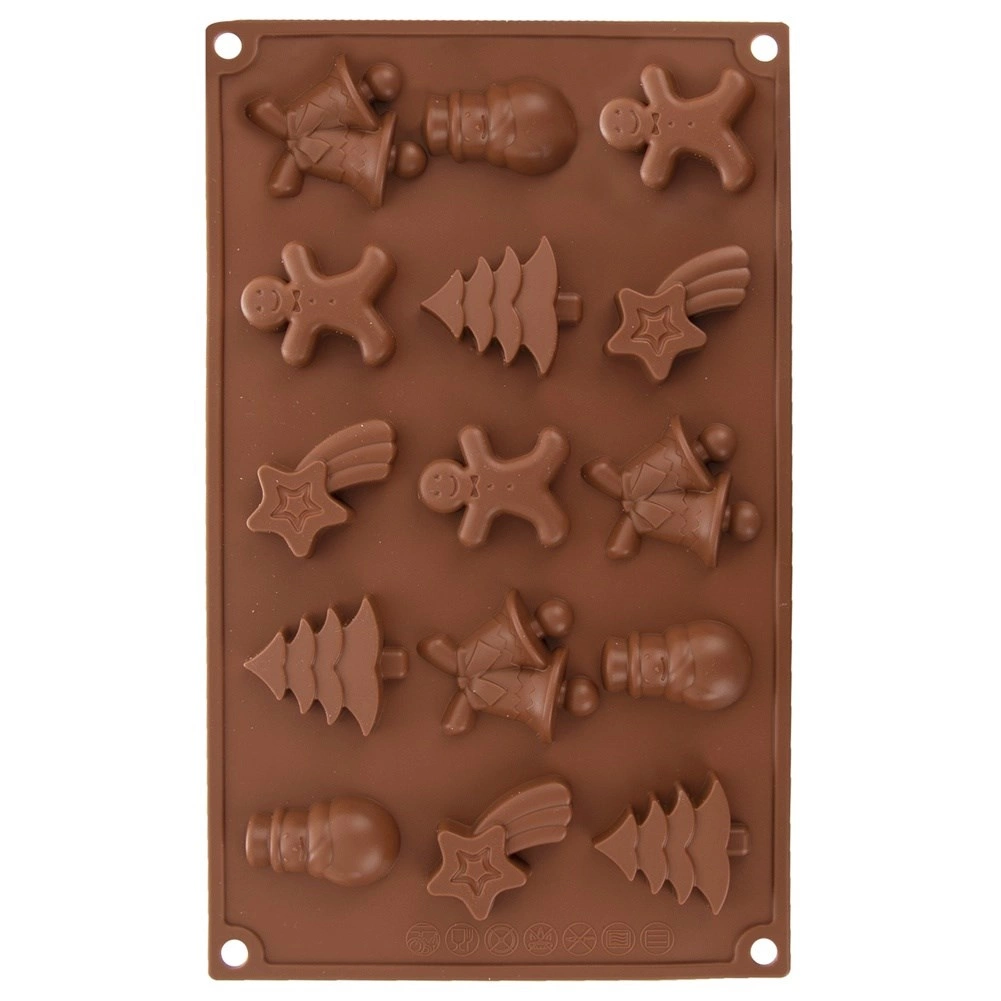 Kepimo forma 15 ertmių kalėdiniams sausainiams, ruda, 29 × 17 × 1,5 cm