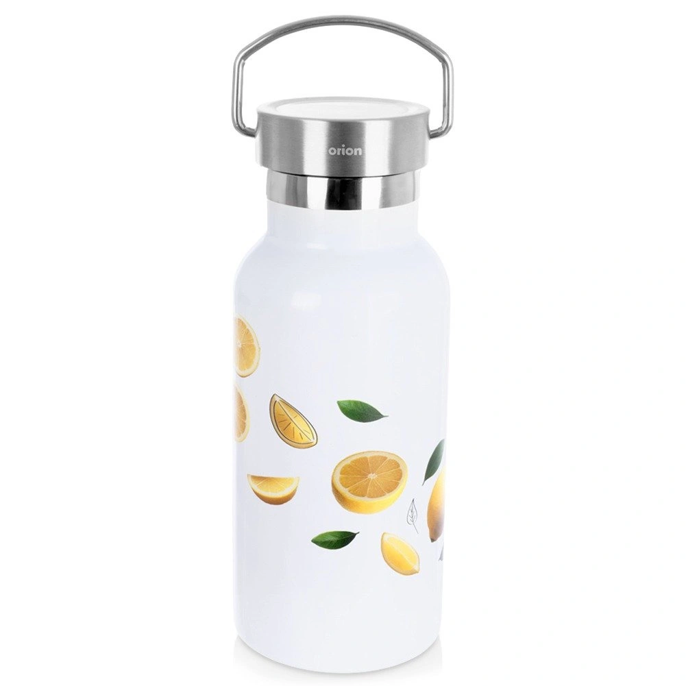 Butelio formos termosas 400 ml, baltas su citrusų motyvu, 7,5 × 7,5 × 17,5 cm