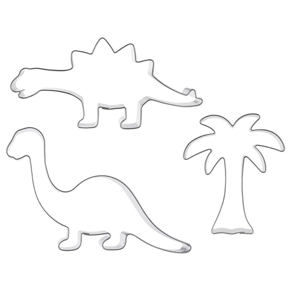 Sausainių formelių rinkinys su dinozaurų ir palmės motyvais, sidabrinis, 3 vnt.