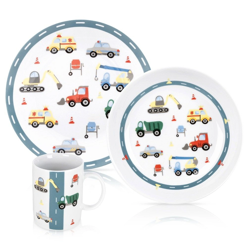 Bērnu porcelāna trauku komplekts ar transportlīdzekļu