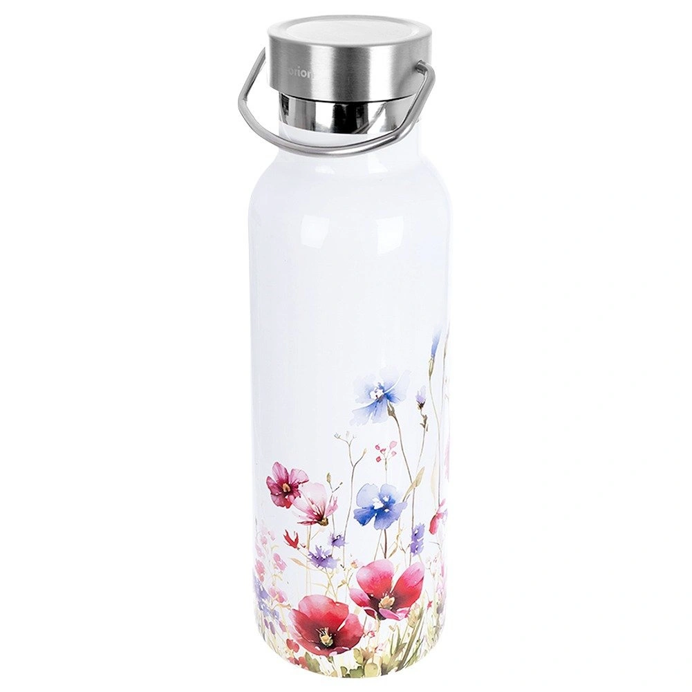 Termosas butelio formos su plačia anga, baltas su gėlių motyvu, 560 ml 2