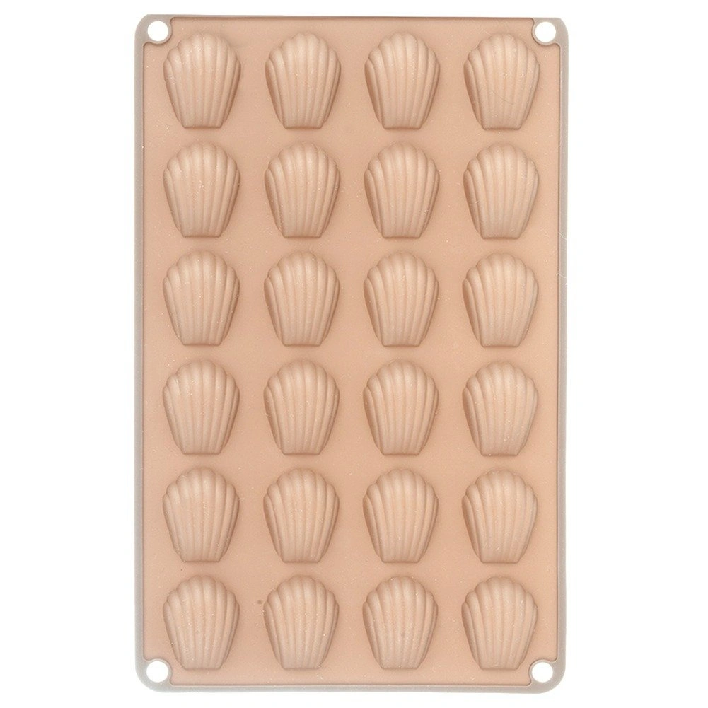 Silikoninė kepimo forma su 24 kriauklelių formos ertmėmis, smėlio spalvos, 27,5 × 17 × 1 cm 2