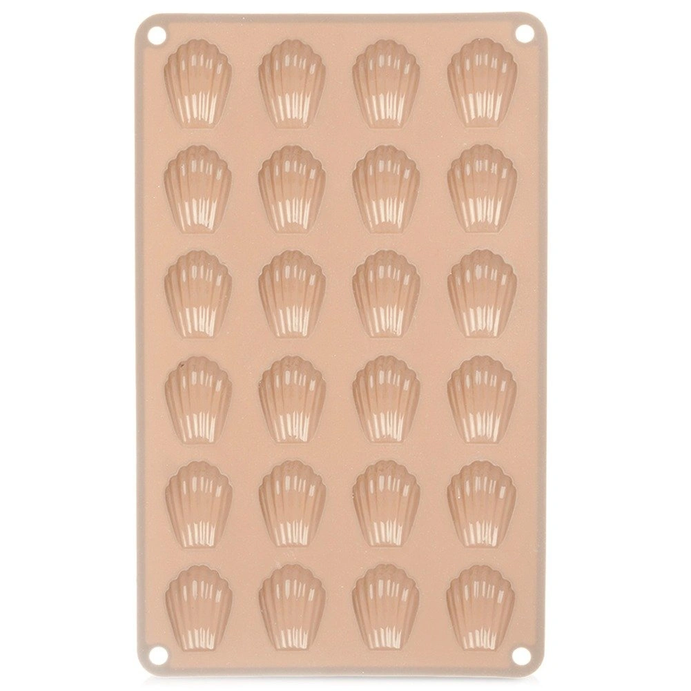 Silikoninė kepimo forma su 24 kriauklelių formos ertmėmis, smėlio spalvos, 27,5 × 17 × 1 cm