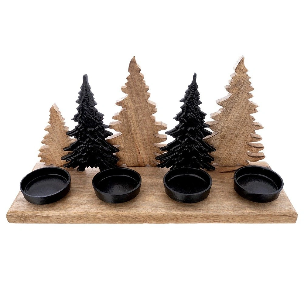 Adventinė žvakidė 4 žvakėms iš medienos, ruda, 46 × 15 × 22 cm 2