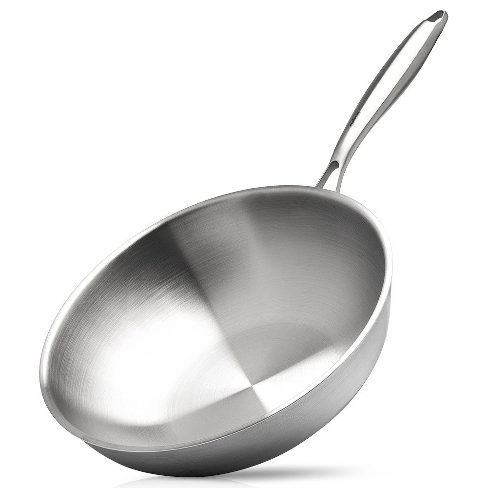 Wok keptuvė iš trijų sluoksnių nerūdijančiojo plieno, sidabrinė, 30 cm