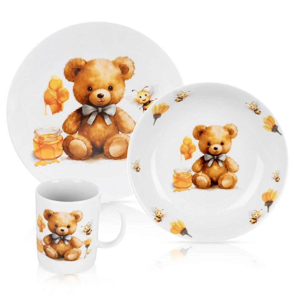 Bērnu trauku komplekts, porcelāna, ar lācīša