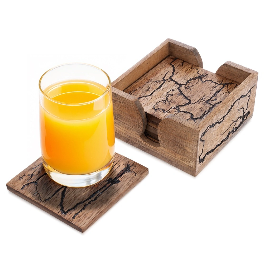 Puodelių padėkliukų rinkinys su stovu, mango mediena, rudas, 11,5 × 11 × 6 cm, 6 vnt.