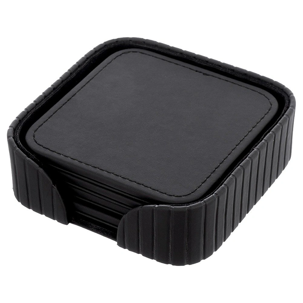 Puodelių padėkliukai su stovu, juodi, 10 × 10 cm, 4 vnt. 2