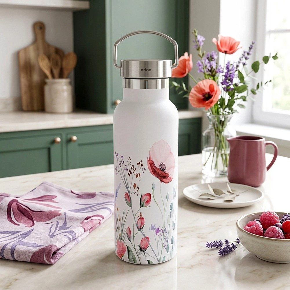 Termosas butelio formos, 560 ml, baltas, 7,5 × 7,5 × 22 cm