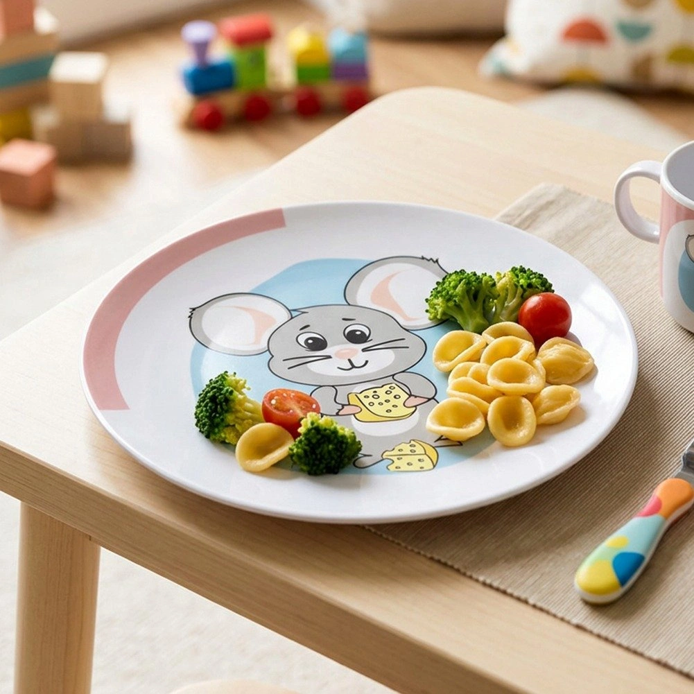 Vaikiška lėkštė porcelianinė su pelės motyvu, įvairiaspalvė, 21 × 21 × 2,5 cm