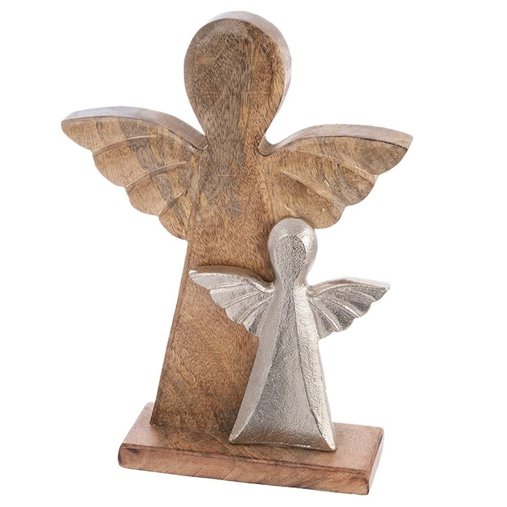Dekoratyvinė figūrėlė su dviem angelais iš mango medienos, ruda, 23 × 6 × 32,5 cm 3
