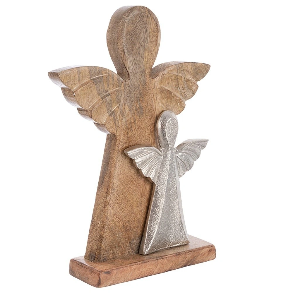 Dekoratyvinė figūrėlė su dviem angelais iš mango medienos, ruda, 23 × 6 × 32,5 cm 2