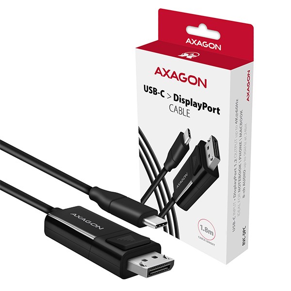 Axagon rvc-dpc 1,8 m usb-c į displayport kabelis adapteris, juodas