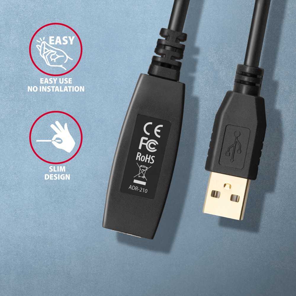 Maitinimo laidas axagon usb 2.0a-m, 10 m