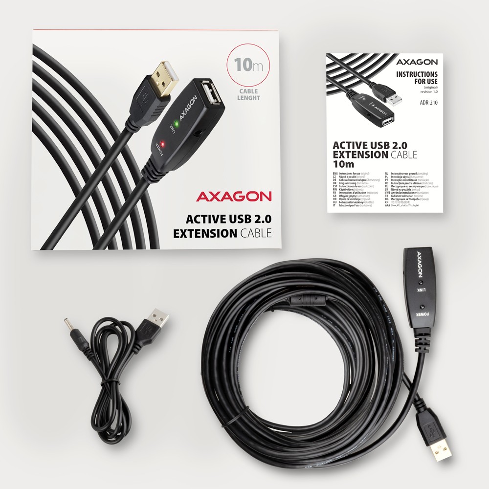 Maitinimo laidas axagon usb 2.0a-m, 10 m