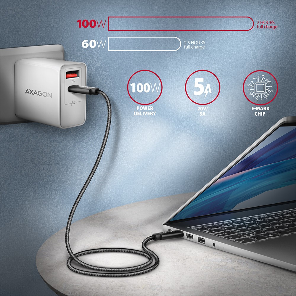 Axagon bucm432-cm10ab usb4 gen 3x2 kabelis 1m, usb-c, juoda