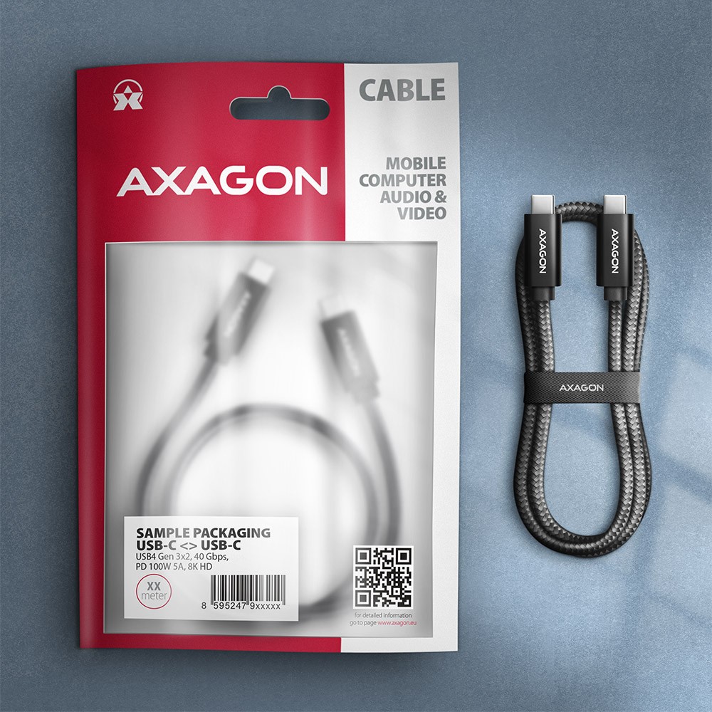 Axagon bucm432-cm10ab usb4 gen 3x2 kabelis 1m, usb-c, juoda