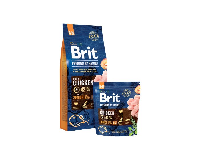 Brit premium by nature s+m senior su vištiena, 8 kg