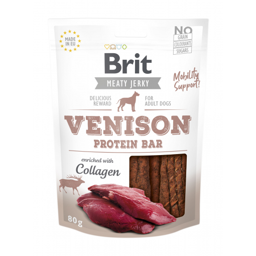 Brit jerky venison protein bar su elniena, 200 g